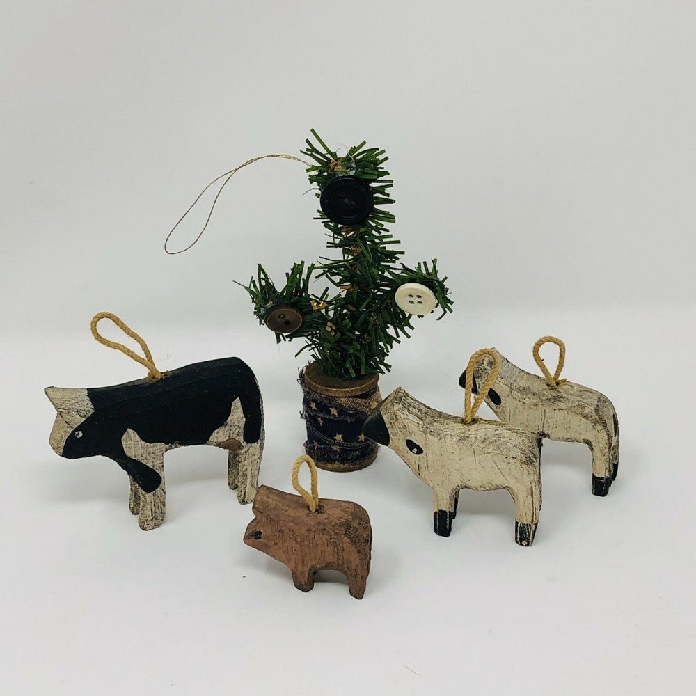 COUNTRY FARM ANIMAL Wooden Christmas Ornaments